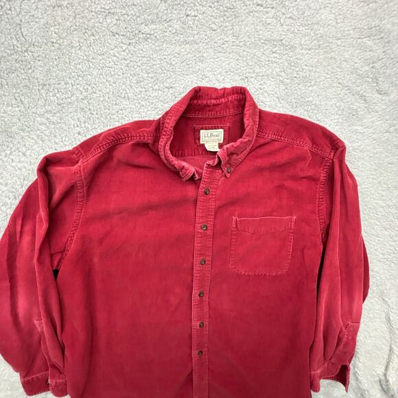 LL Bean Shirt Mens XL Red Corduroy Button Up Long Sleeve Front Pocket - Picture 2 of 12
